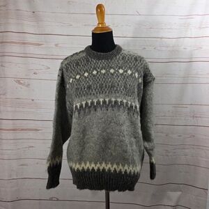 Eskimo Knitwear Women's Gray White Made in England Wool Sweater Size L NWT